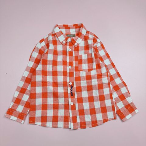 ABT88 - Áo sơ mi linen Toto Heros caro trắng đỏ thêu Feel So Good size 110 - 150