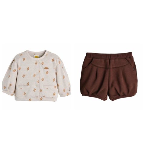 BBG24 - Áo khoác nỉ mỏng, quần short nỉ MM màu nâu tây cho bé size 90-120