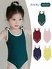 DB00016 - Bộ bơi liền thân kèm mũ trơn màu viền trắng nhiều màu bé gái size 80-130