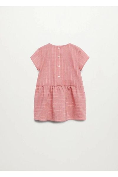 V00045 - Váy vải thô dáng baby doll màu hồng kẻ cho bé gái size 1-5y