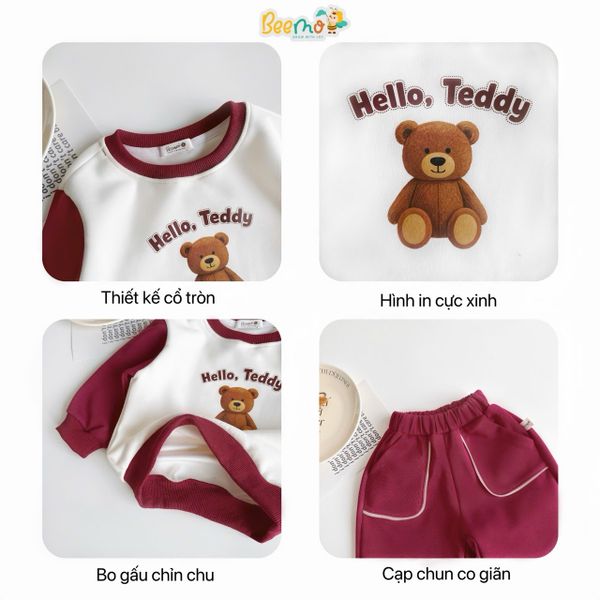 5384BDK - Bộ nỉ phối màu in gấu