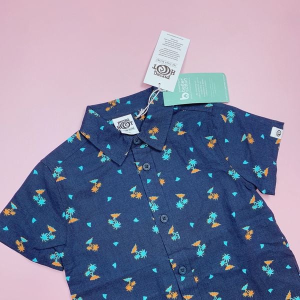 ABT53 - Áo sơ mi thô đũi, lanh Piping Hot hoa lá summer BT size 1-16y