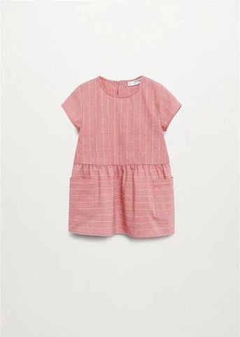 V00045 - Váy vải thô dáng baby doll màu hồng kẻ cho bé gái size 1-5y