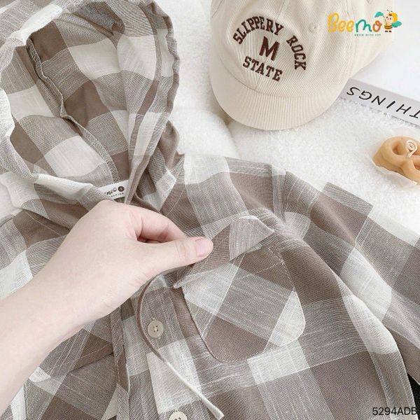 5294ADB - Áo sơ mi kẻ Beemo có mũ
