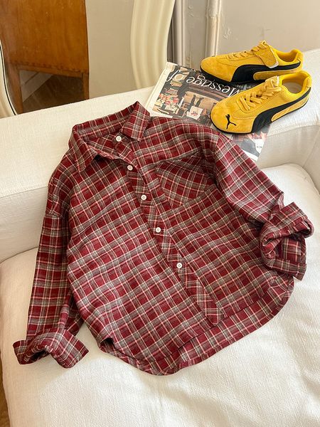 25F136 - Áo sơ mi AMBB vải dạ mềm kẻ nâu đỏ bé trai size 110-170