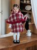 99151 - Set dạ caro đỏ áo choàng + váy cho bé size 90-130