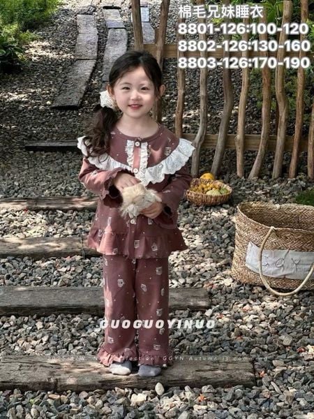BBG10 - Bộ Pyjama vải thun GuoguoYinuo nhiều màu cho bé gái size 100-190