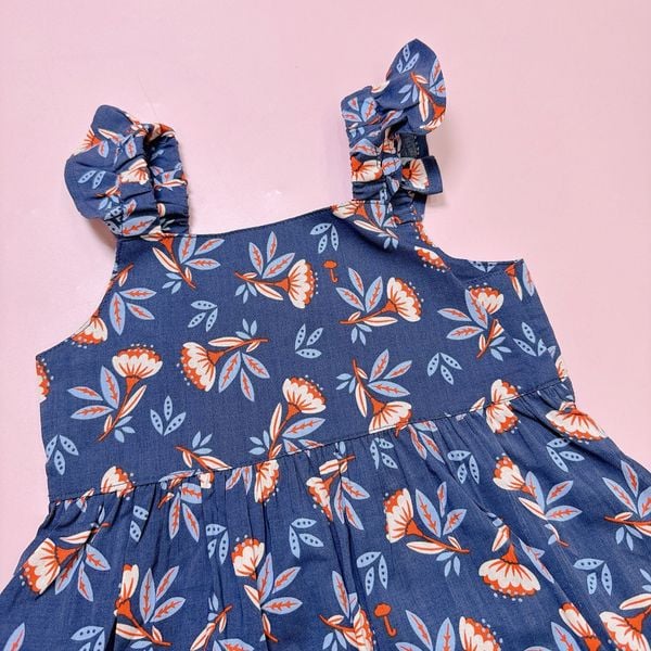 V00044 - Váy vải thô mát 2 màu be/navy bé gái size 90-130