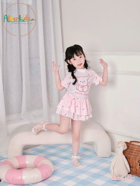 A1216 - Bộ bơi Alber Kids màu hồng hình gấu size 90-150