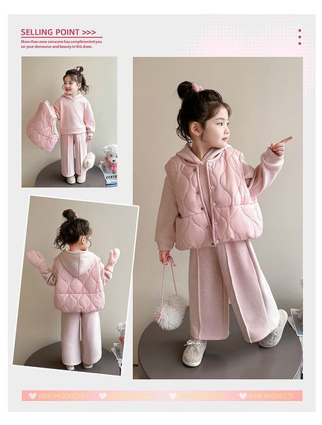 51056 - Set 3ct Roubao bộ nỉ hoodie + gile phao bé gái size 90-130