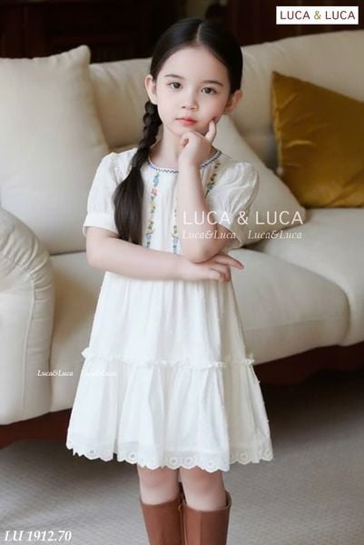 LUDCC.1912 - Váy Luca & Luca trắng babydoll ngực thêu hoa phối ren size 2-11y