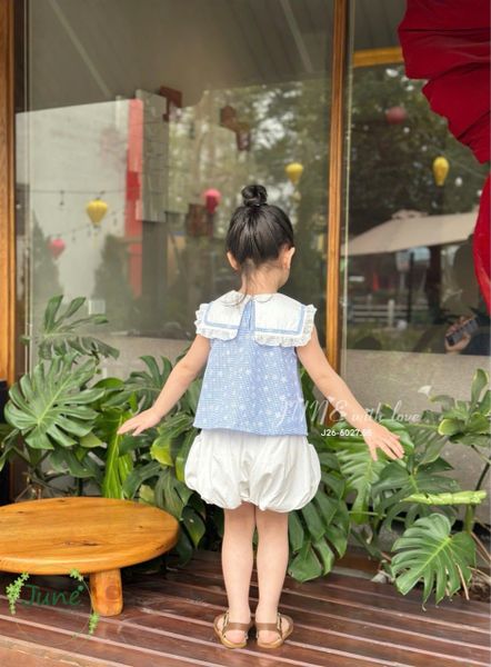 VJ145 - Set bộ June with love áo thủy thủ kẻ xanh + quần bí bé gái size 1-10y