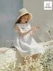 MLSDCC.7469 - Váy linen sát nách Melisa màu kem hoa dây cổ yếm trắng thêu size 2 - 11y
