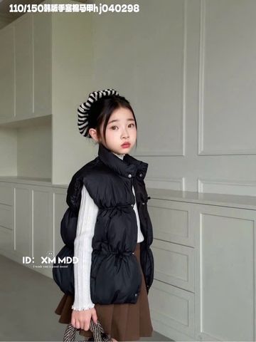 AK08 - Áo gile phao đính nơ trơn nhiều màu cho bé gái size 110-150