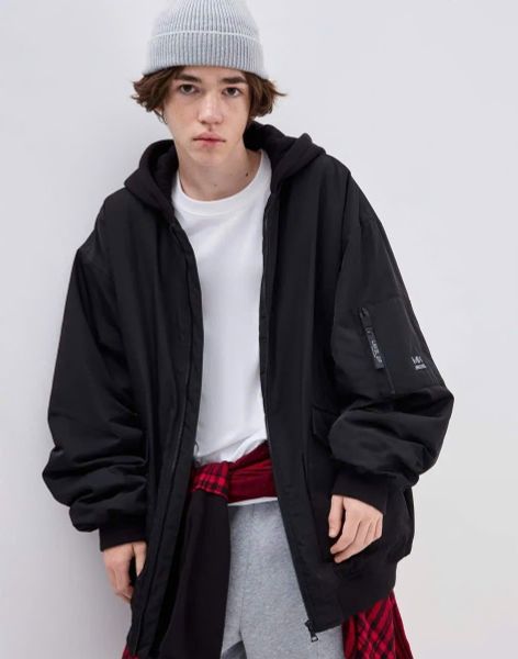 AKBT39 - Áo khoác phao bomber oversize phối mũ nỉ GGJJ dư xịn cho bé 2 màu đen/rêu size 6-14y