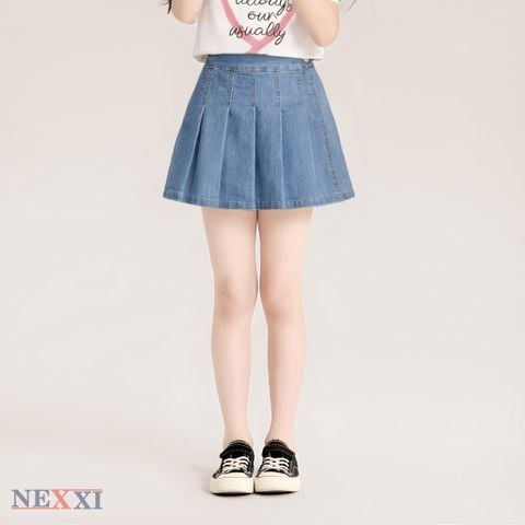 2512.2 - Chân váy jean xếp ly nút gỗ Nexxi size 3-14y