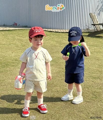 6007BHB - Bộ cotton phối lé Beemo 2 màu cho bé size 1-5y