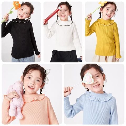 ALBG11 - Áo len cổ bèo - tay bèo trơn nhiều màu size 90 - 130