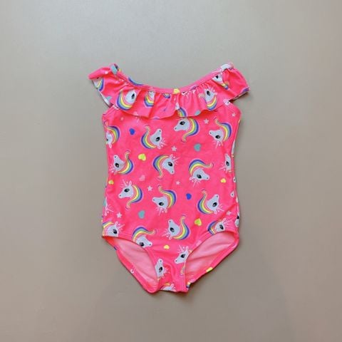 DB00022 - Bộ bơi liền màu hồng neon hình pony bèo cổ size 2 - 8y