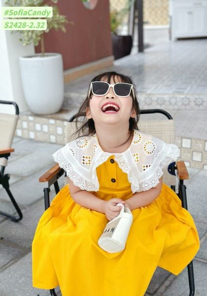 V00034 - Váy Sofia Candy tiểu thư trơn sắc màu phối cổ thêu trắng size 2-12y