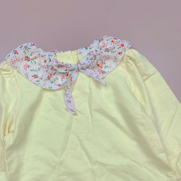 V00139 - Váy da cá màu vàng phối cổ và chân hoa nhí đỏ size 110 - 140