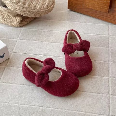Q90 - Giày lông cùn đính nơ màu đỏ noel cho bé gái size 21-35