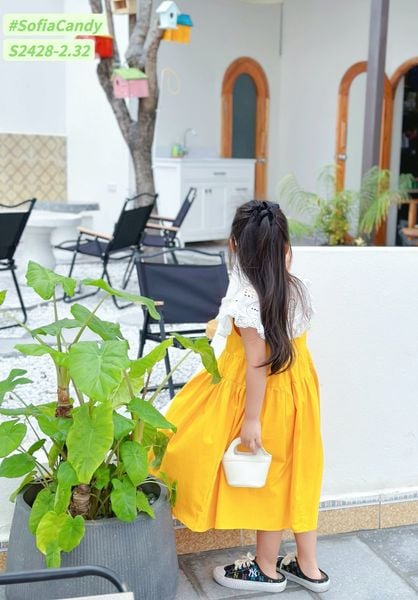 V00034 - Váy Sofia Candy tiểu thư trơn sắc màu phối cổ thêu trắng size 2-12y