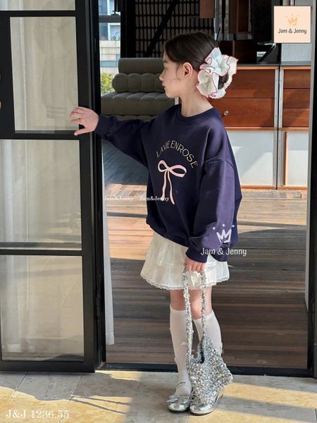 JJ 1236 - Set bộ Jam & Jenny áo nỉ da cá navy nơ + chân váy trắng size 2-12y