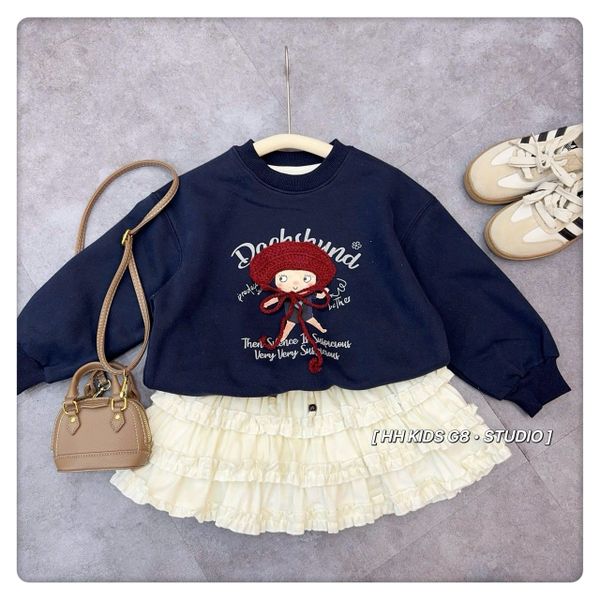 25207 - Áo nỉ cô gái đội mũ len 2 màu cho bé size 120-160