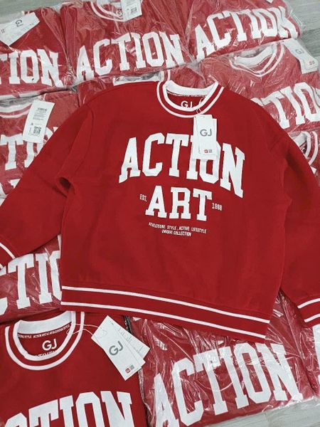 ABG26 - Áo nỉ bông GGJJ màu đỏ Action Art dòng đại bé gái size 6-14y