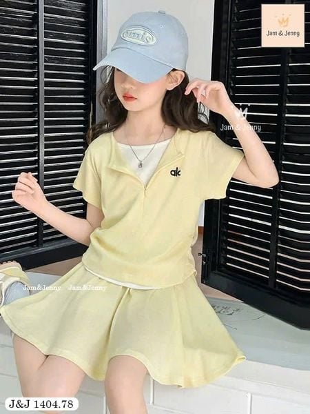 BJJTC.1405 - Set 3ct Jam & Jenny áo trắng + bộ ghi/vàng cho bé gái size 2-12y