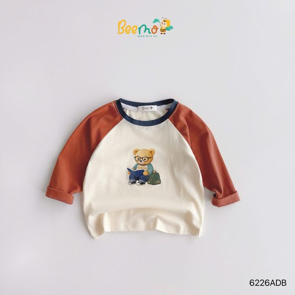 6226ADB - Áo cotton Beemo tay raglan hình gấu học giả nhiều màu size 1-6y