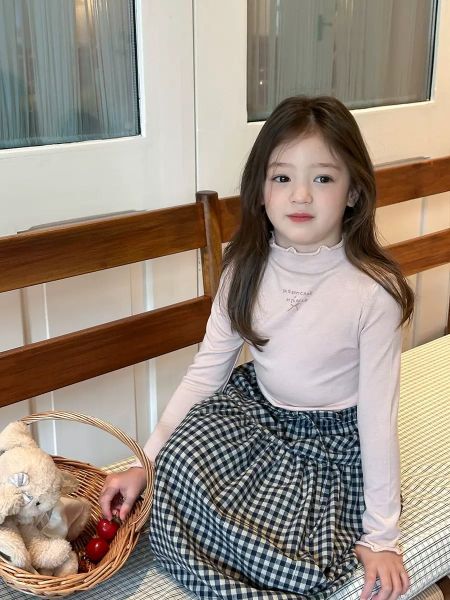 ABG10 - Áo cổ bèo AMBB vải thun giữ nhiệt in chữ bé gái size 90-170