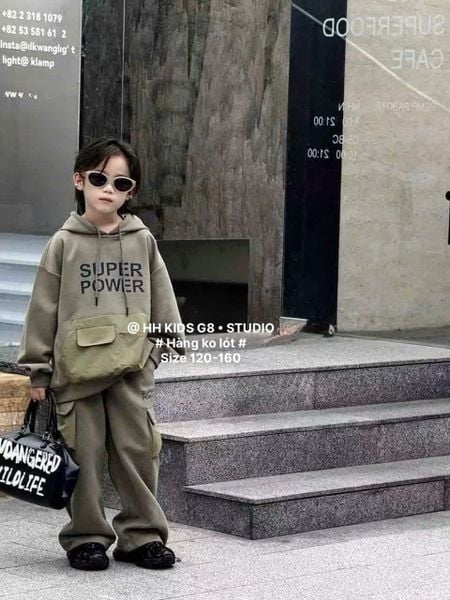 D311 - Bộ nỉ hai da hoodie Super Power 3 màu cho bé trai size 120-160