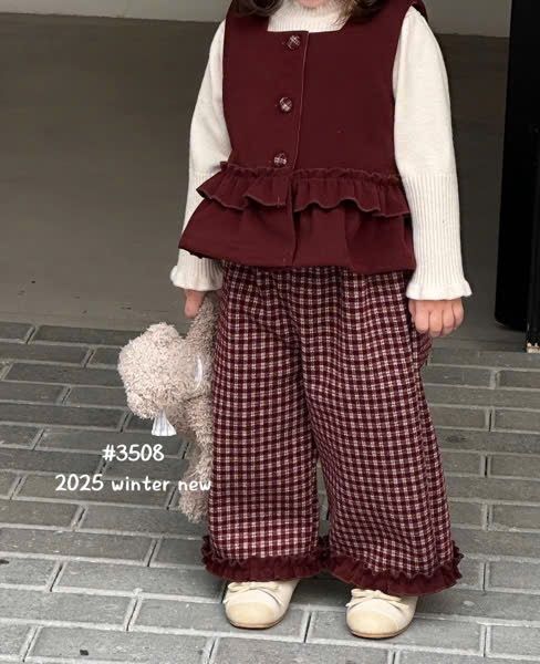 S3508 - Set 3ct gile dạ đỏ + áo len + quần dạ bé gái size 90-160