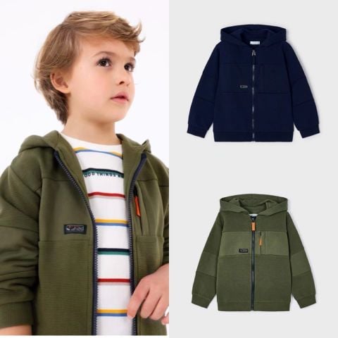 AKBT61 -  Áo khoác nỉ có mũ 2 màu trơn logo núi size 2 - 9y