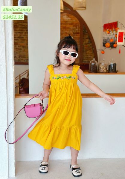 V00022 - Váy thô Sofia Candy hai dây thêu hoa ngực nhiều màu size 1-10y