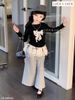LU 1489 - Set bộ Luca áo nơ đen + quần ghi ống suông bé gái size 2-12y