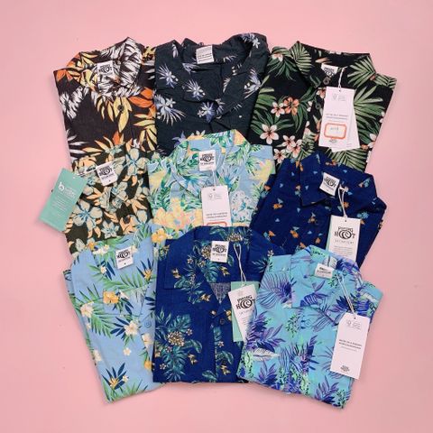 ABT53 - Áo sơ mi thô đũi, lanh Piping Hot hoa lá summer BT size 1-16y