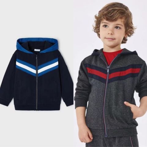 AKBT57 - Áo khoác nỉ phối kẻ chéo ngực 2 màu navy/ghi size 2-8y