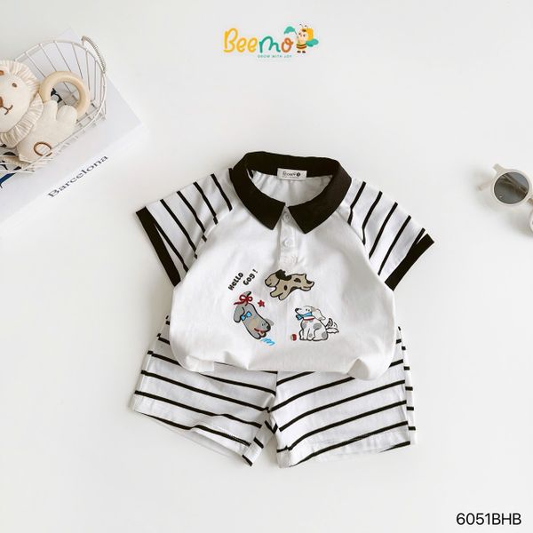 6051BHB - Bộ Polo Beemo tay quần kẻ size 1-6y