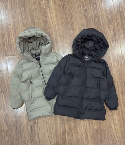 AKBT18 - Áo khoác phao dáng dài 2 màu đen/rêu cho bé size 6-14y