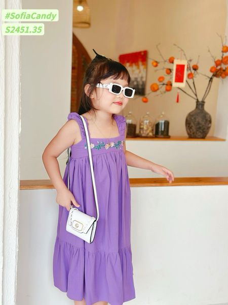 V00022 - Váy thô Sofia Candy hai dây thêu hoa ngực nhiều màu size 1-10y