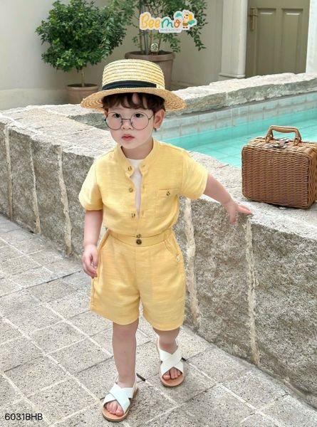 6031BHB - Bộ sơ mi Beemo cổ tàu xẻ tà size 1-6y