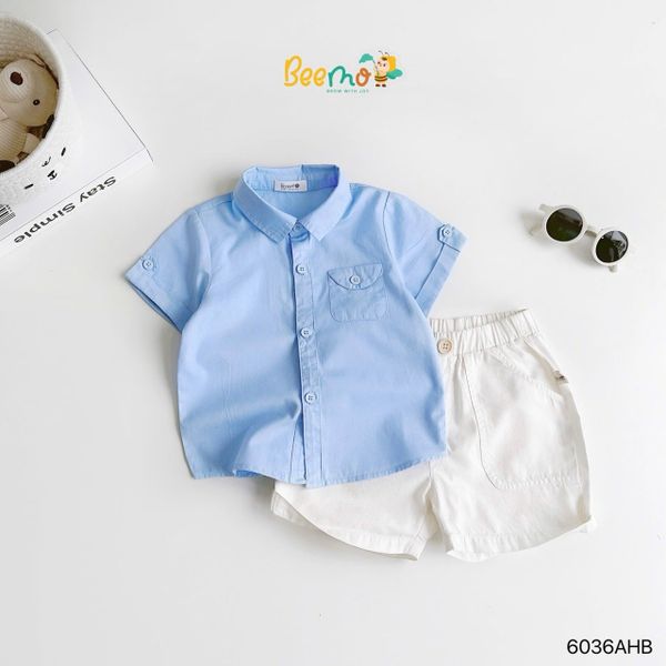 6036AHB - Áo sơ mi Beemo cổ đức, túi cách điệu size 1-6y