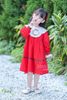 J2795 - Váy June màu đỏ cổ trắng thêu vòng nguyệt quế noel size 1-10y