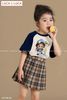 LU 896 - Set bộ Luca áo babythree + chân váy kẻ caro nâu bé gái size 2-12y