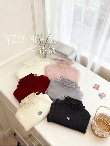 F213 - Áo len Hello Kitty hồng/ghi cho bé size 90-130