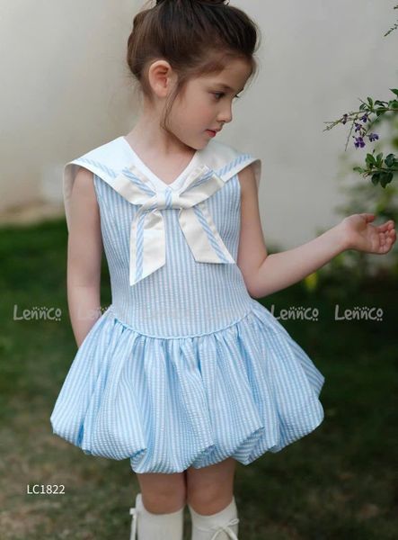 LC1822 - Váy Lennco kẻ xanh cổ nơ size 1 - 10y