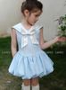 LC1822 - Váy Lennco kẻ xanh cổ nơ size 1 - 10y